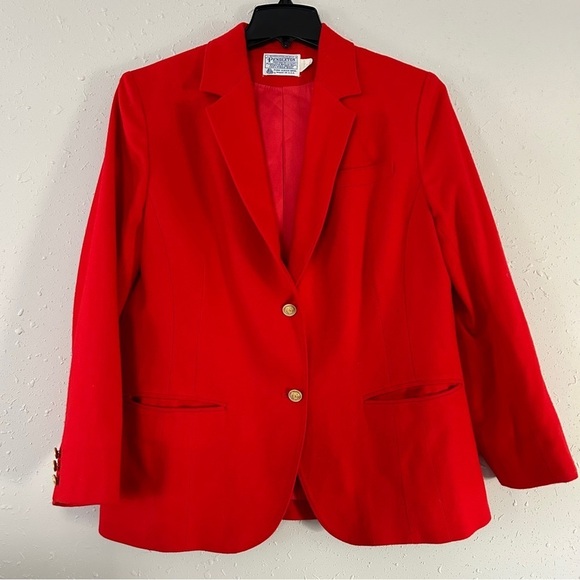Pendleton Virgin Wool Red Blazer Jacket Holiday Christmas Formal Large Medium - Picture 1 of 9